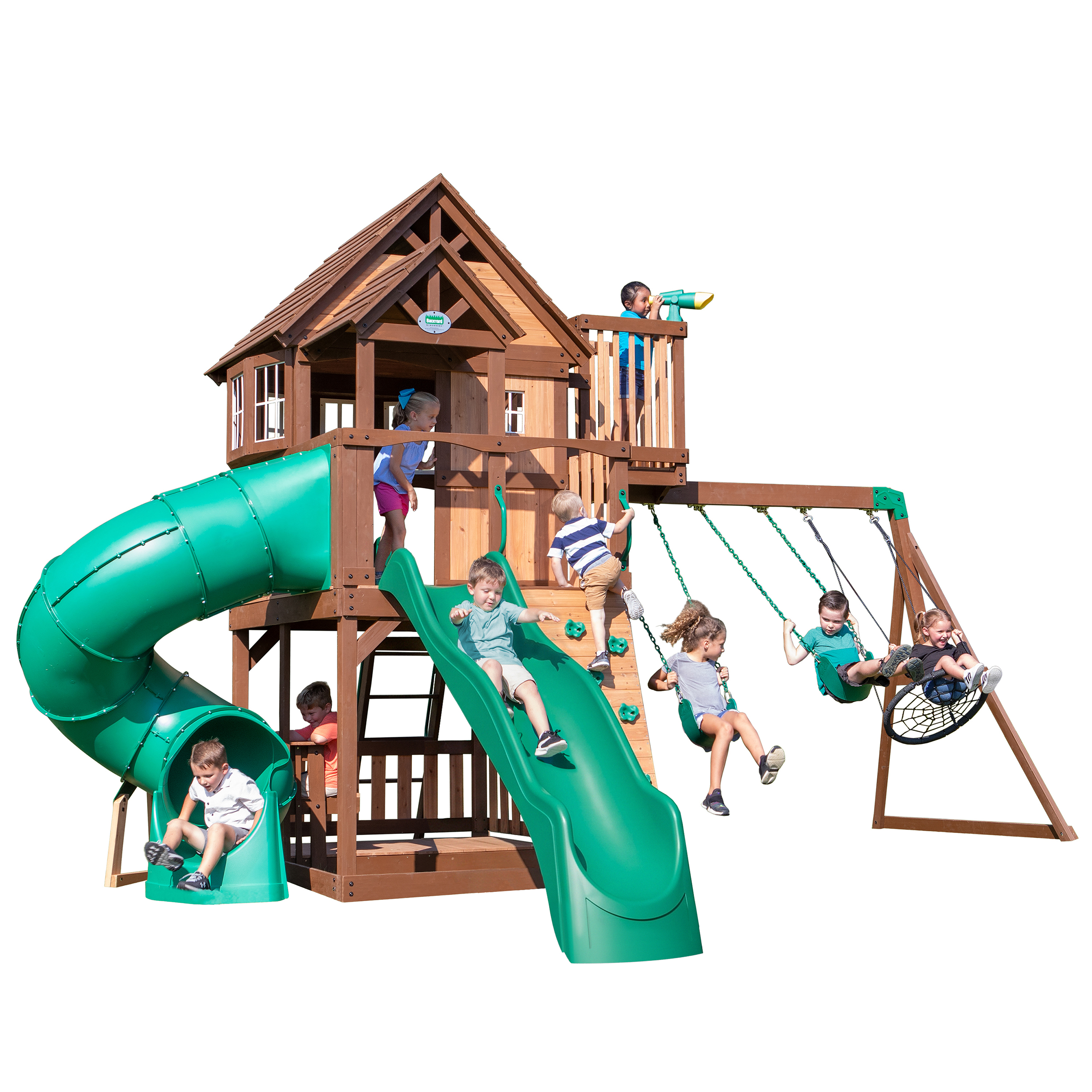 Skyfort Wooden Swing Set with Tube Slide