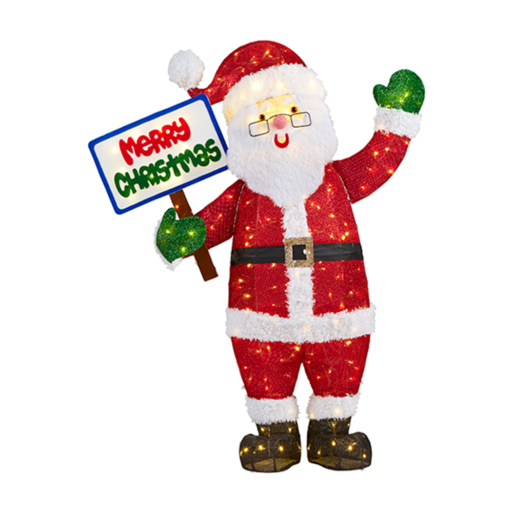 Photo of Toasty Tinsel 60 in. 200L LED Tinsel Santa With Sign