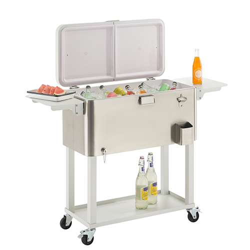 TRINITY 80 Qt Stainless Steel Cooler w/Foldable Side Shelves+Cover