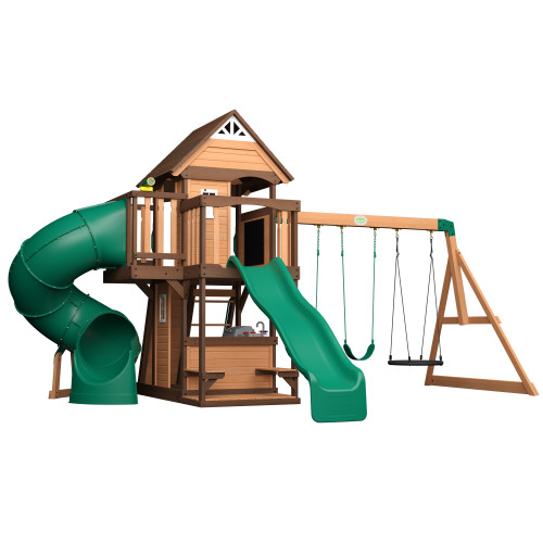 Cedar Cove Wooden Swing Set with Tube Slide