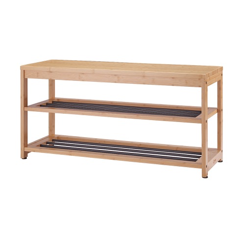 Photo of TRINITY 3-Tier Bamboo and Metal Shoe Bench