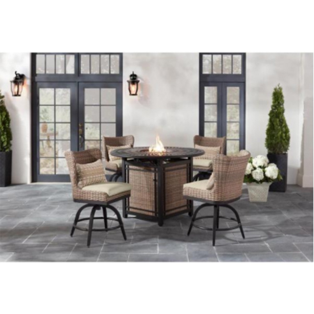 Hazelhurst 5-Piece Wicker Outdoor High Dining Fire Pit Seating Set