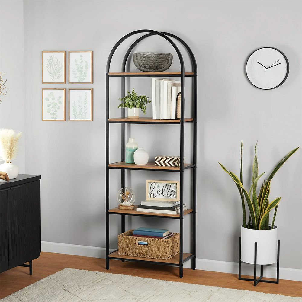 5-Shelf Arched Metal Bookcase