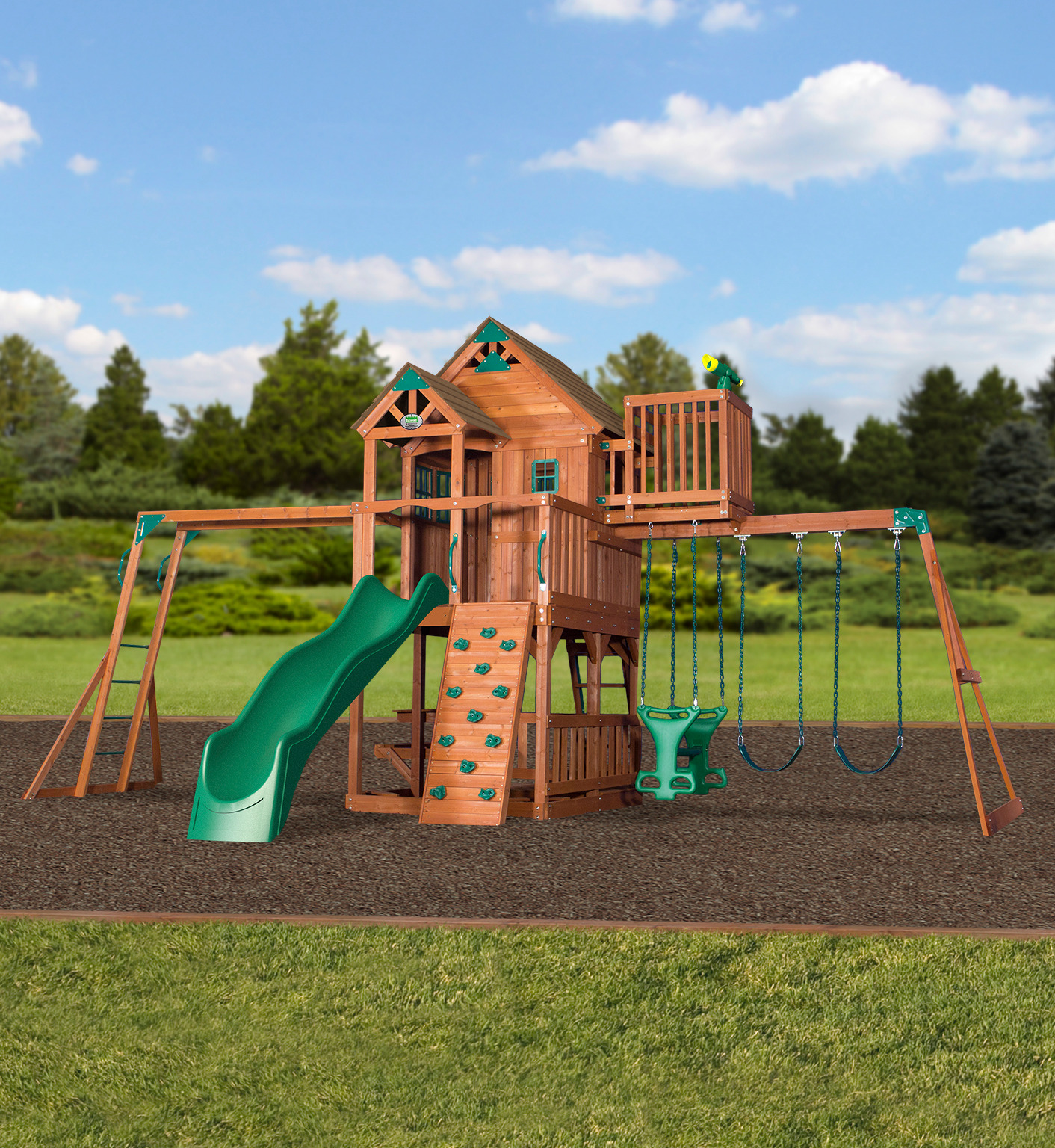 Skyfort II Wooden Swing Set with the Wave Slide