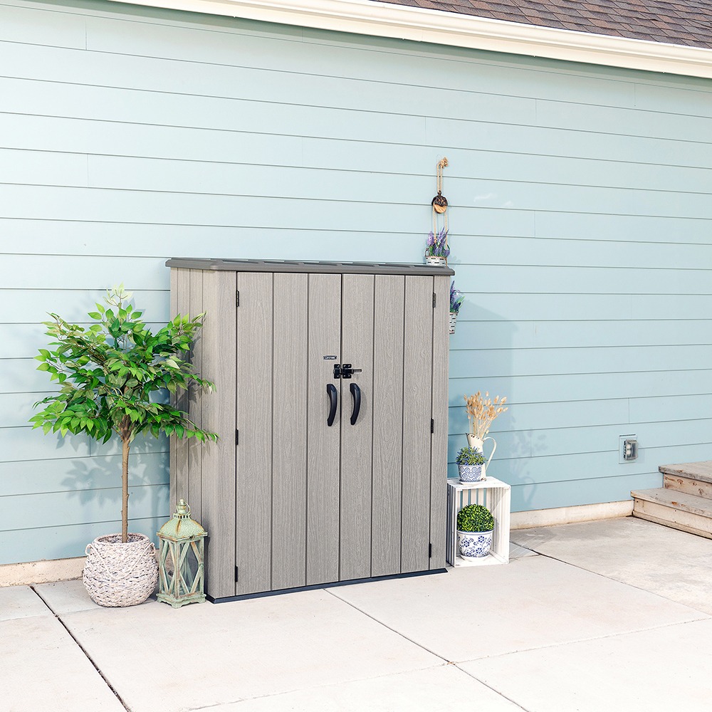 Storage Cabinet, Vertical, Rough Cut Light Brown, Roof Brown