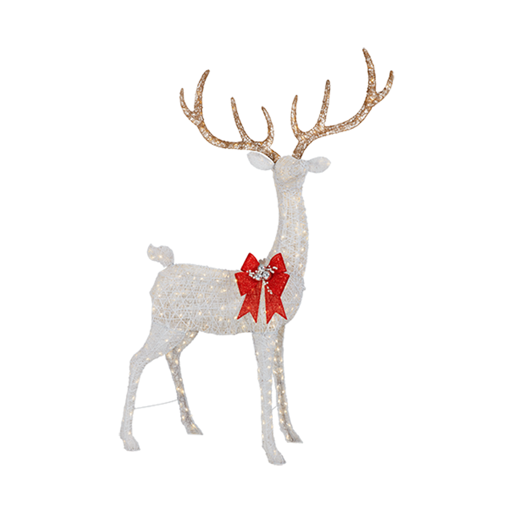 8.5 ft Polar Wishes Giant-Size White LED Deer with Bow