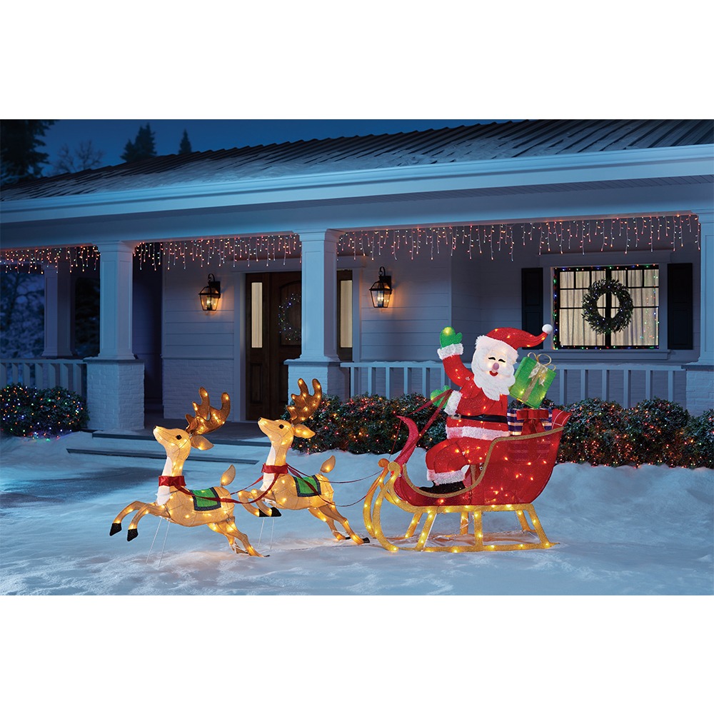 8.5 ft Yuletide Lane Giant-Sized LED Santa's Sleigh with Reindeer