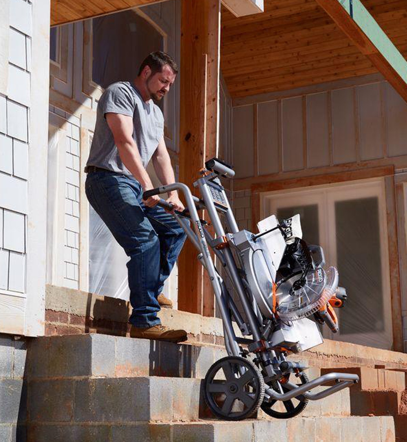 Universal Mobile Miter Saw Stand with Mounting Braces