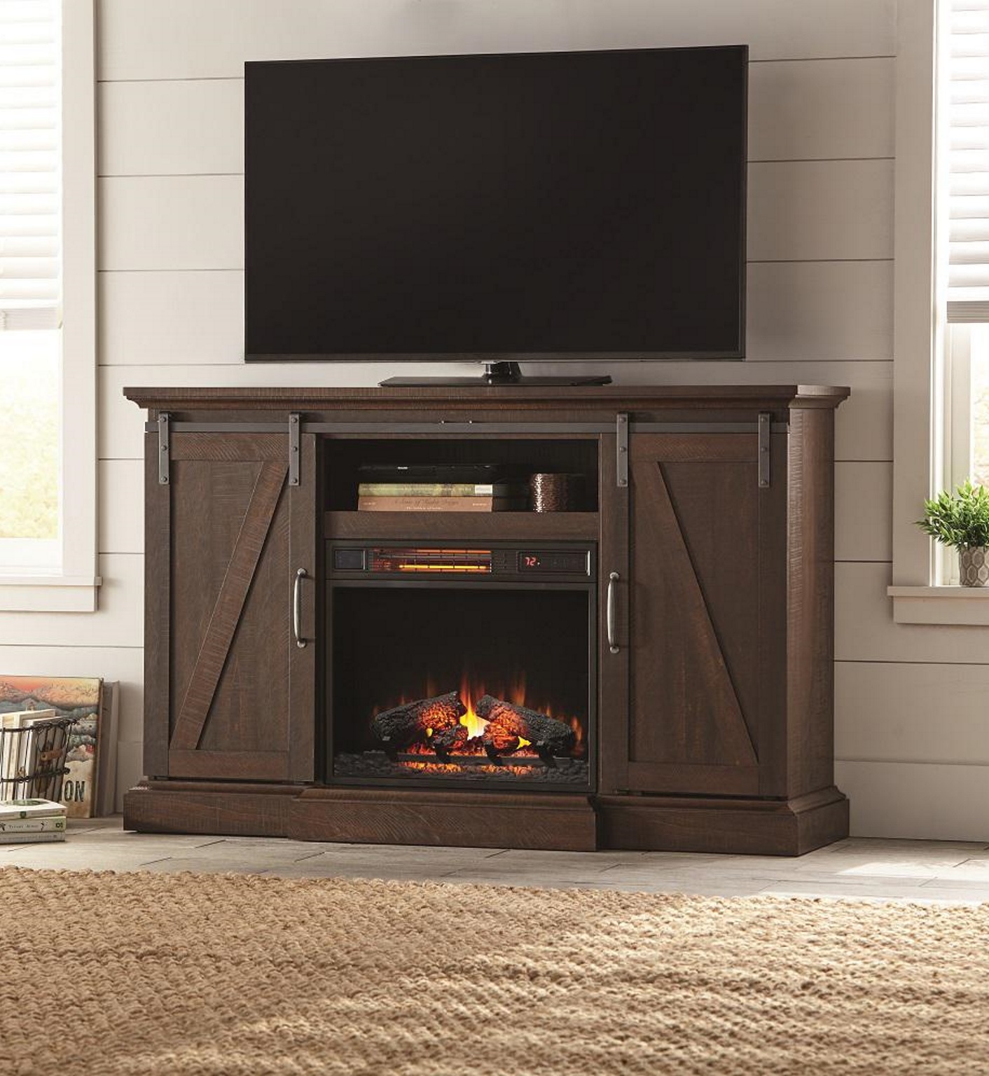 Chestnut Hill 56 In. and 68 In. TV Stand Electric Fireplace with Sliding Barn Door