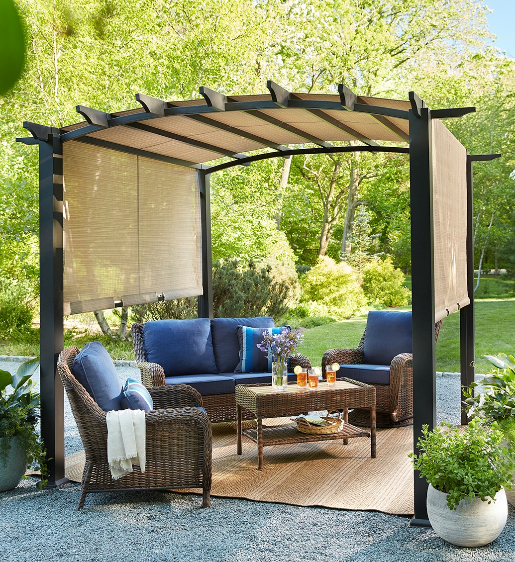10 ft. x 10 ft. Steel and Aluminum Outdoor Patio Arched Pergola with Sliding Canopy