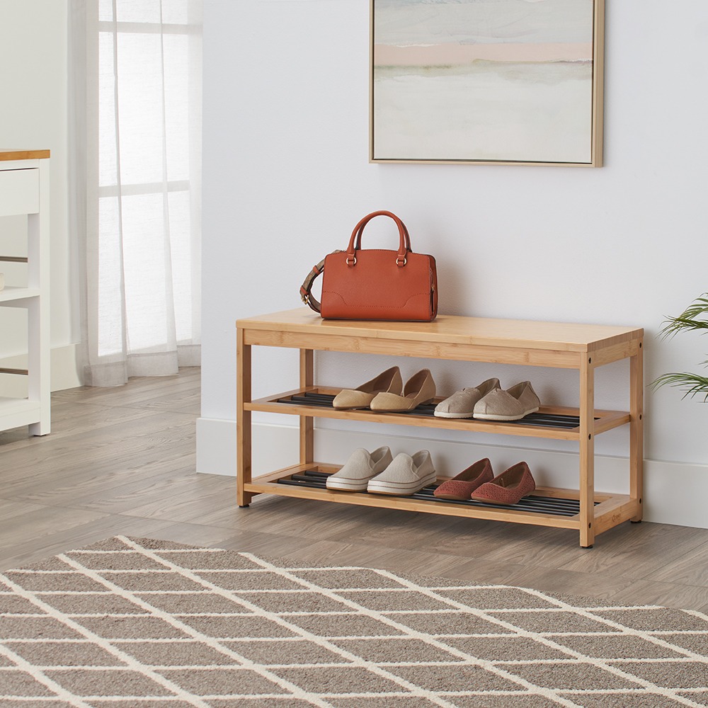 TRINITY 3-Tier Bamboo and Metal Shoe Bench