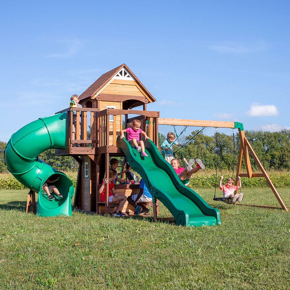 Cedar Cove Wooden Swing Set with Tube Slide (EU, UK)