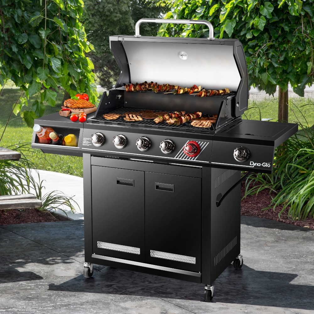 5-Burner LP Gas Grill in Matte Black with Side Burner and SearPLUS Burner