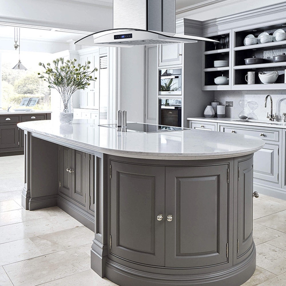 36 in. W Convertible Glass Island Mount Range Hood with Dual-Sided Touch Panels and Charcoal Filters