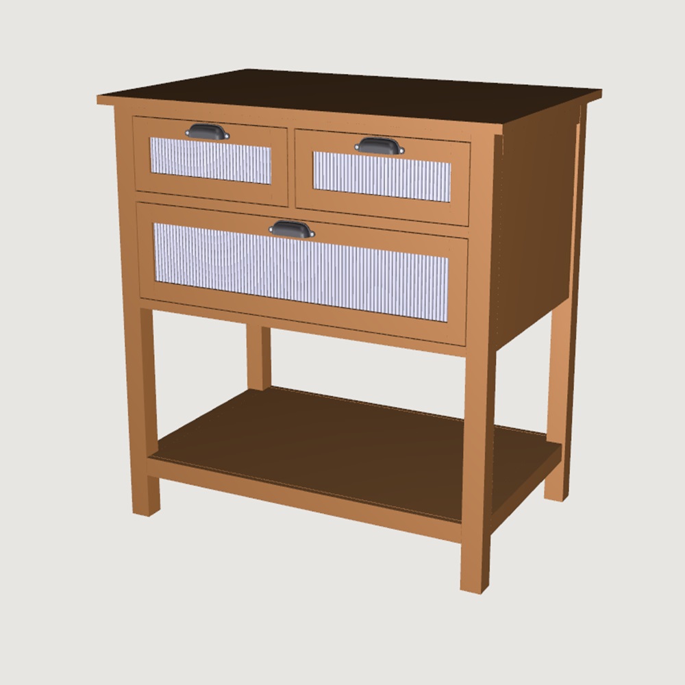 Reeded Glass Kitchen Island 36in