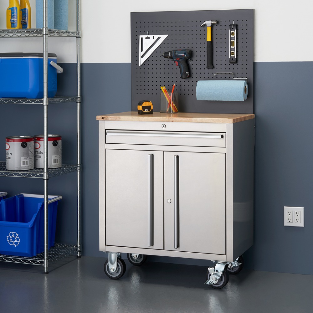 TRINITY BASICS STAINLESS STEEL WORKBENCH W/ PEGBOARD