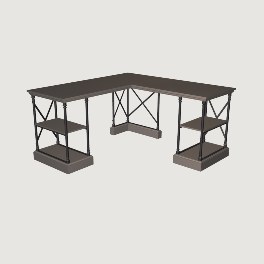 Conway Wood L Shape Desk with Cast Iron Frame