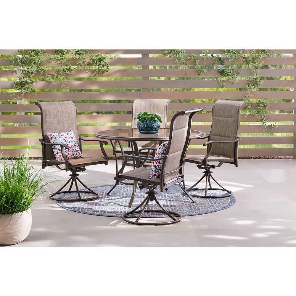 Riverbrook Espresso Brown 5-Piece Padded Sling Steel Outdoor Dining Chairs (4-pack)