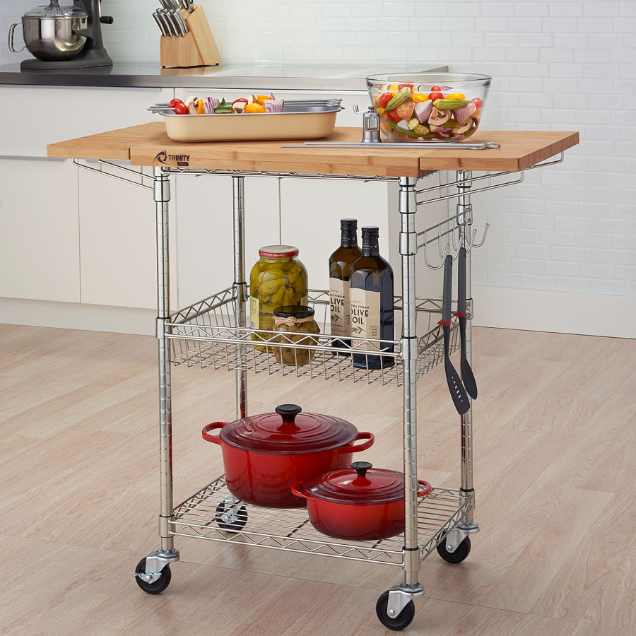 TRINITY Pro EcoStorage® Bamboo Top Kitchen Cart