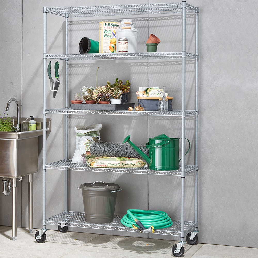 TRINITY 5-Tier Outdoor Wire Shelving Rack w/ Wheels