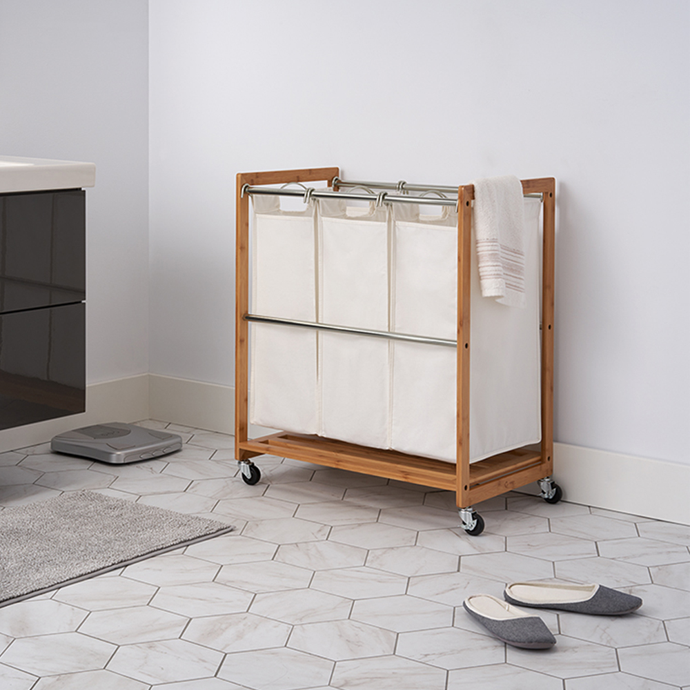 3-Bag Bamboo Laundry Cart