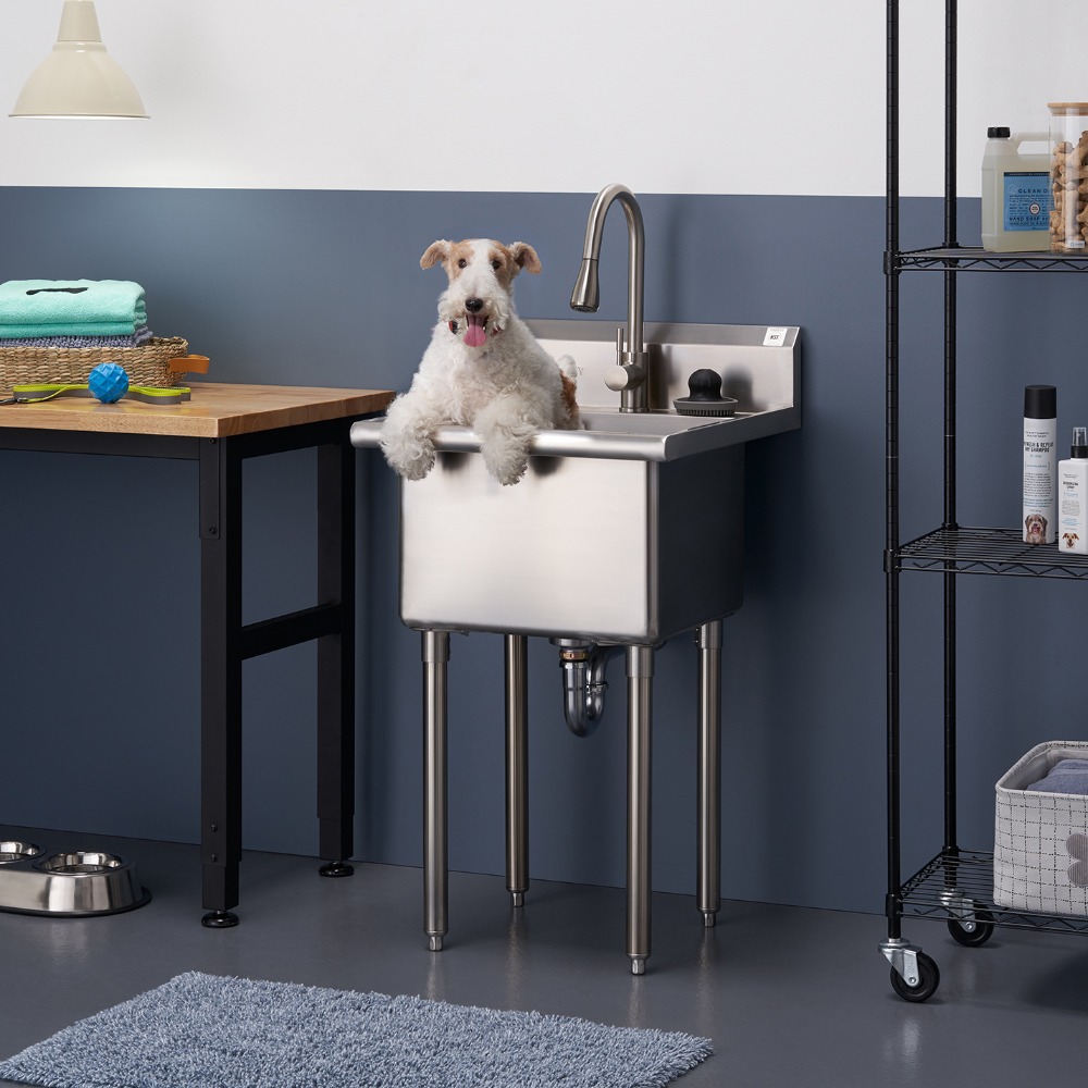 TRINITY STAINLESS STEEL UTILITY SINK W/ PULL-OUT FAUCET