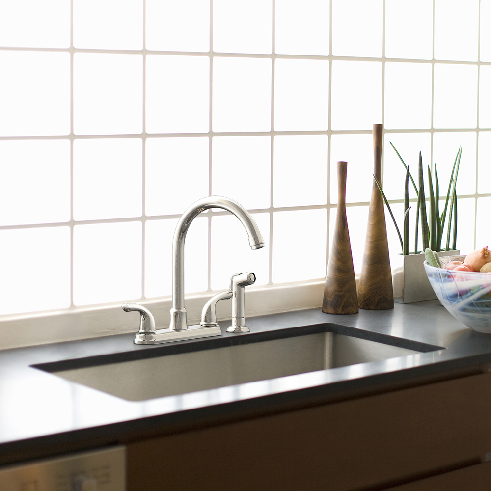 Builders 2-Handle Standard Kitchen Faucet with Sprayer in Stainless Steel
