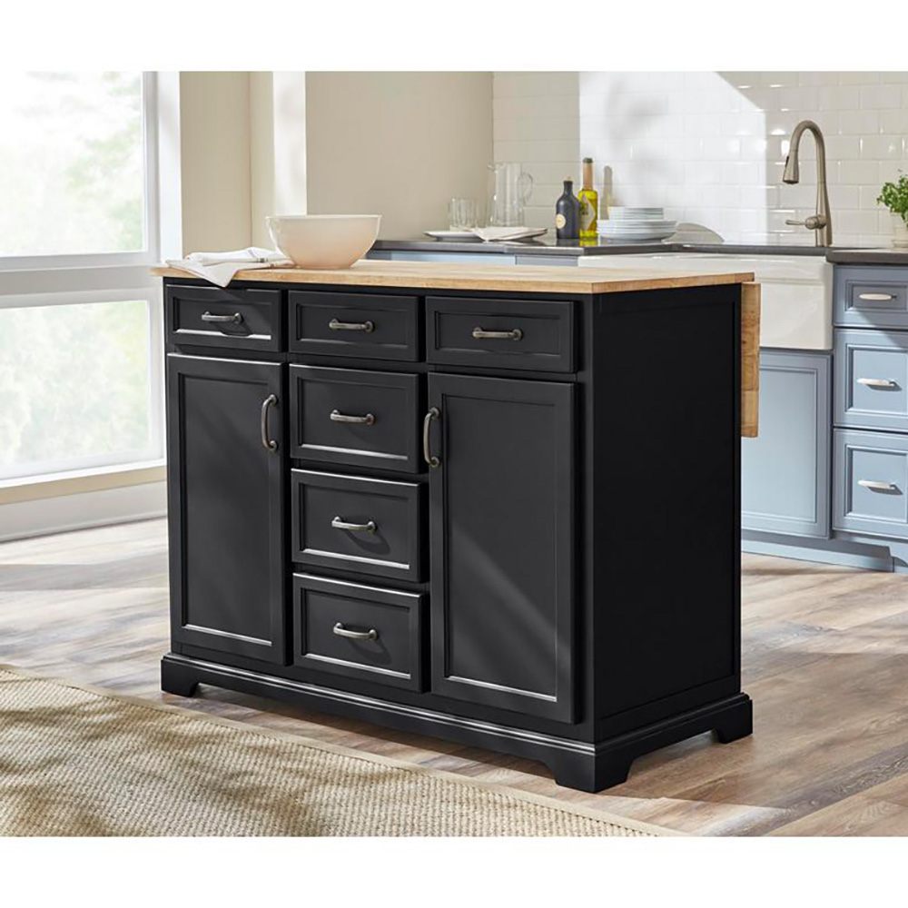 Ivory Wood Kitchen Island with Butcher Block in Natural (47.75 in. W x 36 in. H)