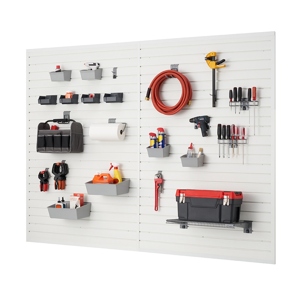 TRINITY 48 sq.ft MODULAR SLATWALL 24-PIECE ACCESSORY WORKSHOP SET - WHITE