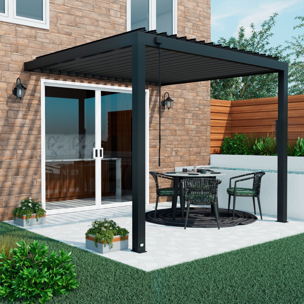 10x10 EVANSTON STEEL WALL-MOUNTED LOUVERED PERGOLA