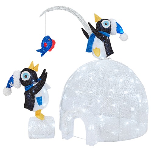 Photo of Icicle Shimmer 48 in. Christmas LED Lighted Tinsel and Acrylic Igloo with Fishing Penguins