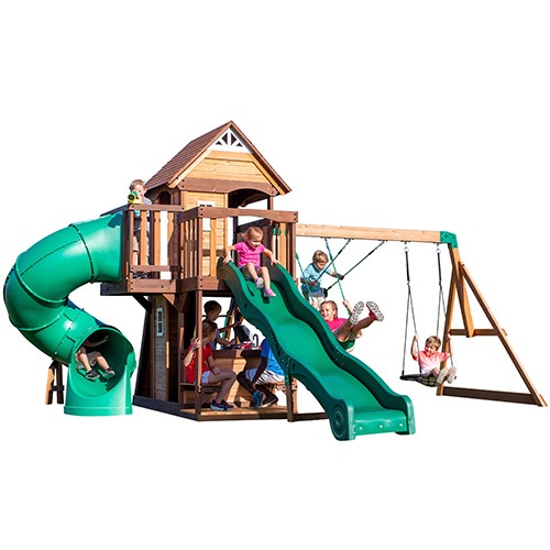 Photo of Cedar Cove Wooden Swing Set with Tube Slide