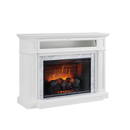 Photo of Charice 57 in. Freestanding Infrared Electric Fireplace in White with Carrara Marble Surround