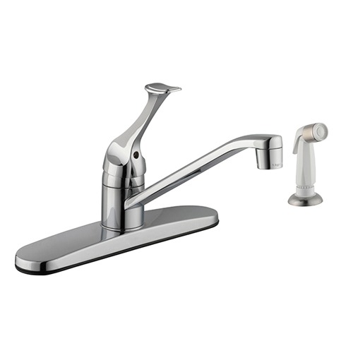 Photo of Single-Handle Standard Kitchen Faucet with White Side Sprayer in Chrome