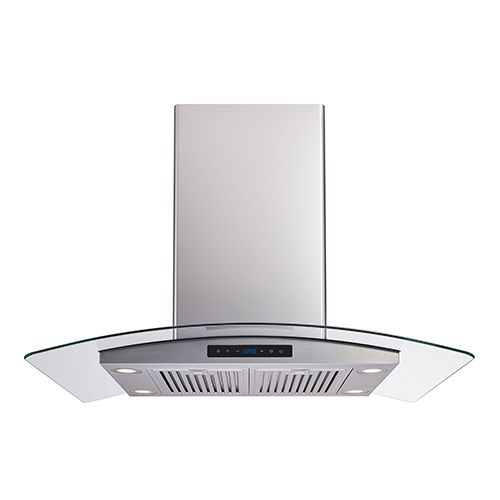 Photo of 36 in. W Convertible Glass Island Mount Range Hood with Dual-Sided Touch Panels and Charcoal Filters