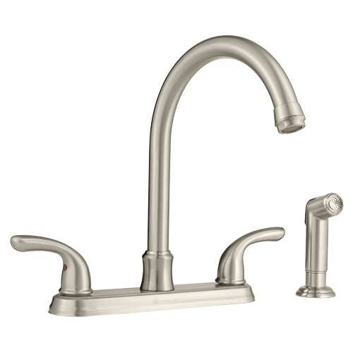 Photo of Builders 2-Handle Standard Kitchen Faucet with Sprayer in Stainless Steel