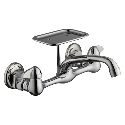 Photo of 2-Handle Wall-Mount Kitchen Faucet with Soap Dish in Chrome