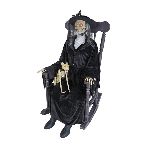 Photo of 4 ft. Animated LED Rocking Chair Skeleton with Cat