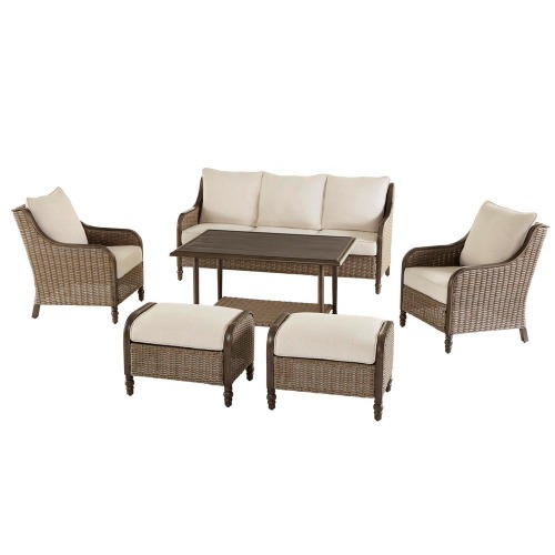Photo of Windsor 6-Piece Wicker Outdoor Conversation Set with Beige Cushions